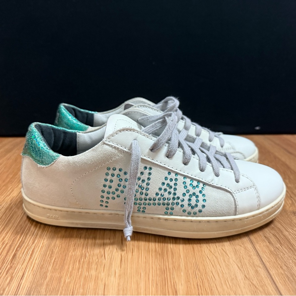 P448 White and Green Sneakers Sleek Minimalist Design
